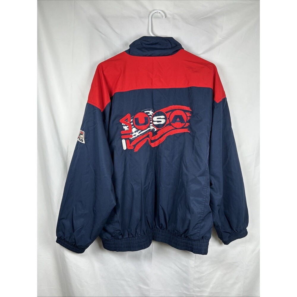 Rare 90’s Fila USA Windbreaker Jackets Men’s Large  Embroidered Flag Navy Blue